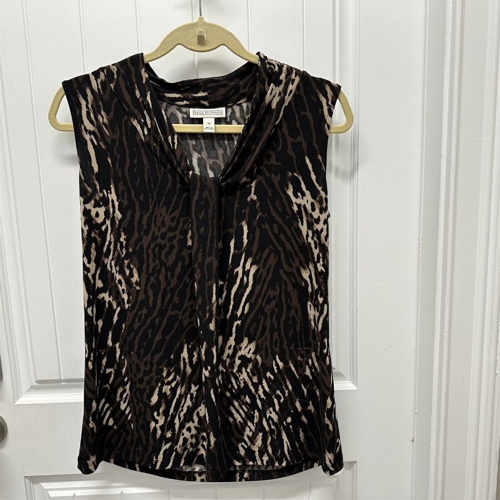 Dana Buchman Women's Animal Print Sleeveless V Neck Shirt Top Size M